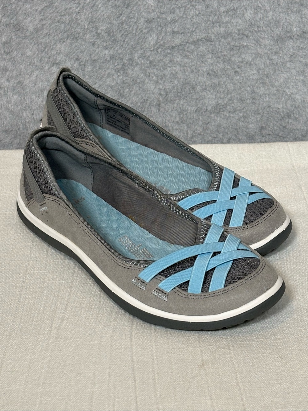 Clarks Privo Aria Pump Sporty Ballet Flats-Gray/Light Blue-Women Size 9